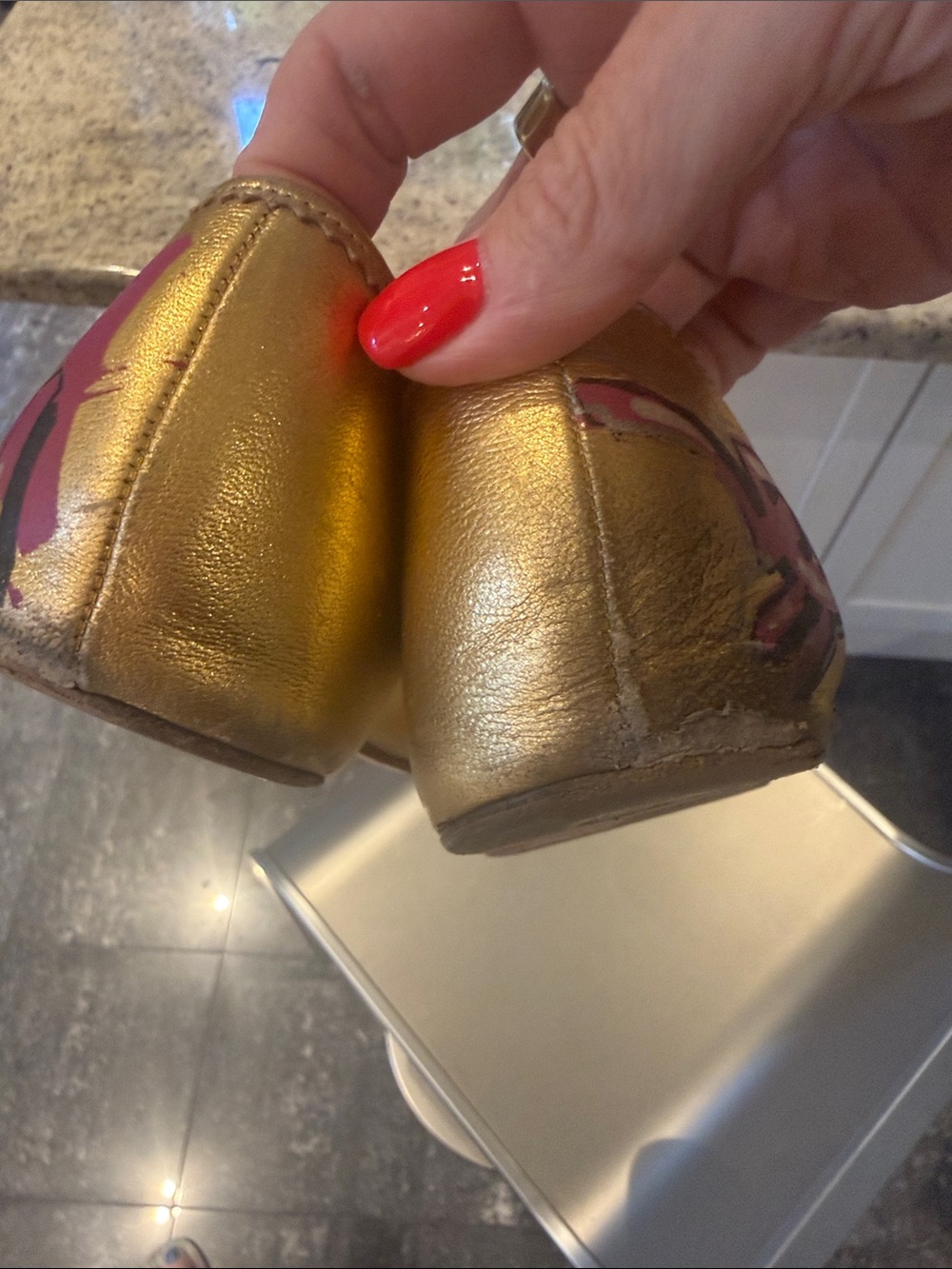 Christian Louboutin Gold and Pink Graffiti Ballet Flats - Picture 9 of 9